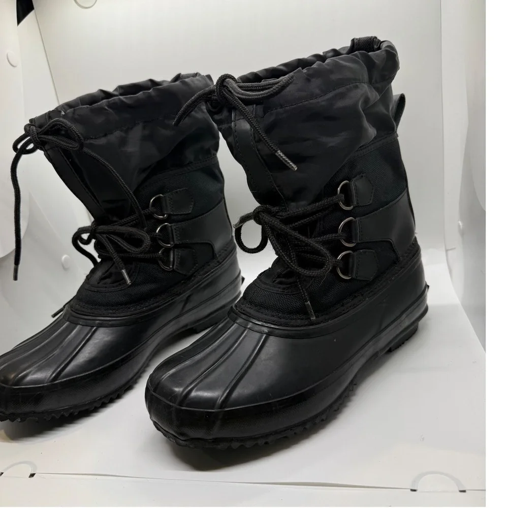 Womens Black Nylon Rubber Duck Snow Rain Boots Size 6 Insulated Steel Shank